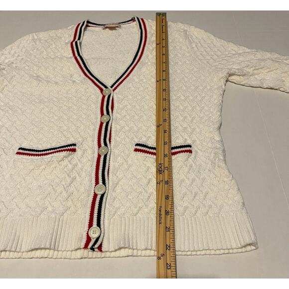 Brooks Brothers Red Fleece Cardigan Women's Medium Cream Red White & Blue - Picture 7 of 12